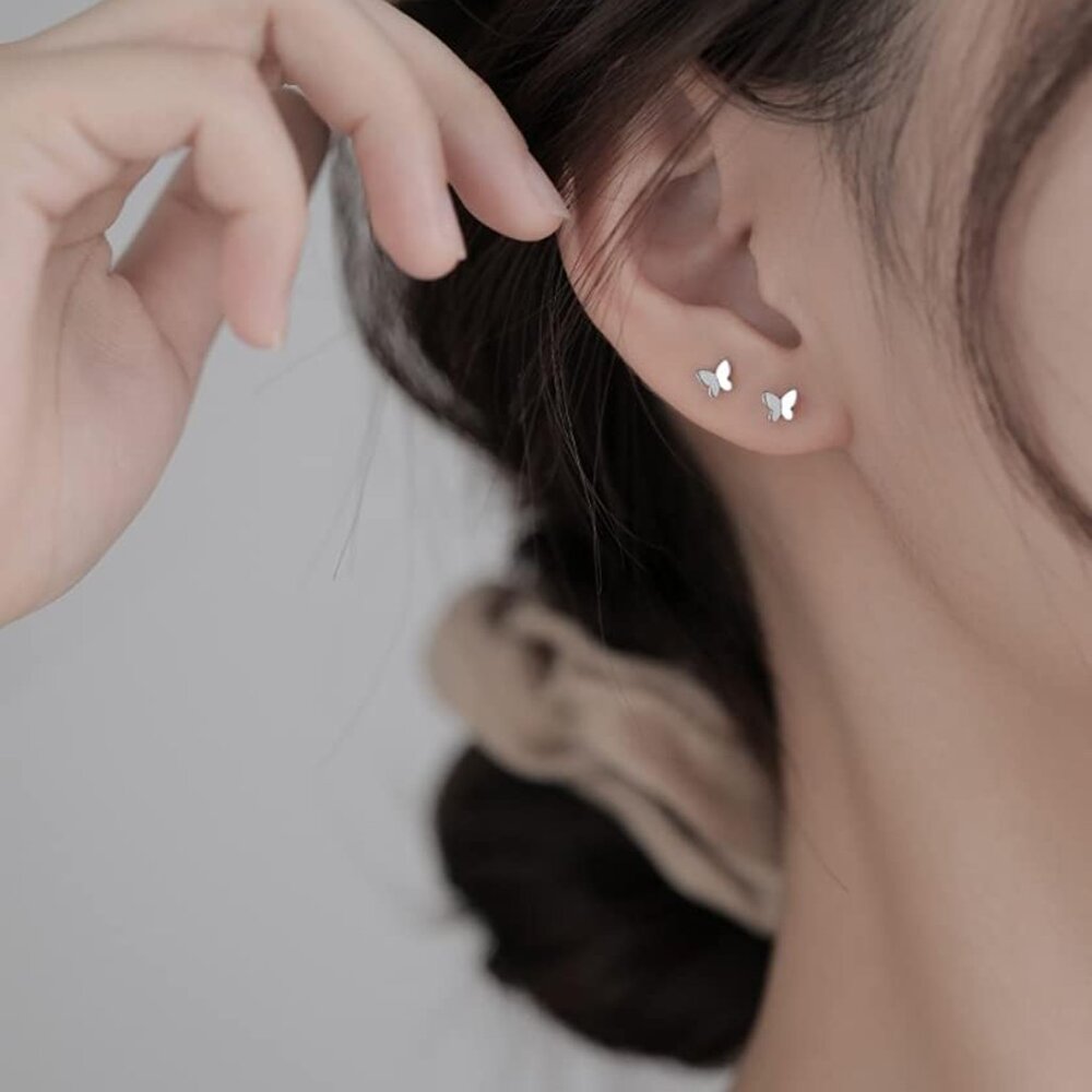 Solid 925 Sterling Silver Tiny Butterfly Earrings… - image 6